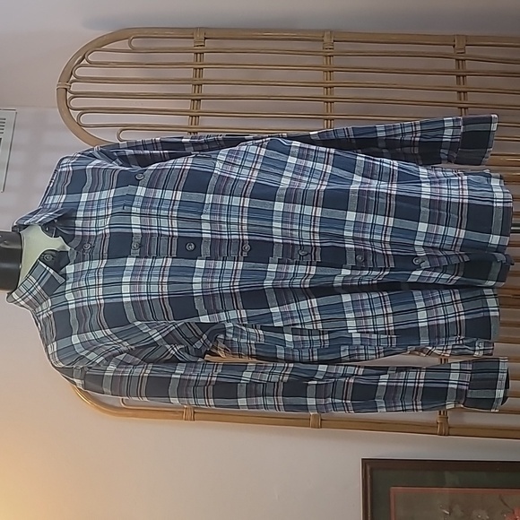 Eddie Bauer men's long sleeve blue red plaid shirt button down front pocket XLT - Picture 1 of 15